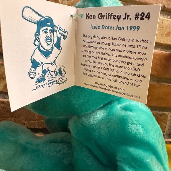 Vintage Salvino's Big Bammers Ken Griffey Jr MLB Baseball Beanie Plush Bear NWT - Picture 5 of 6
